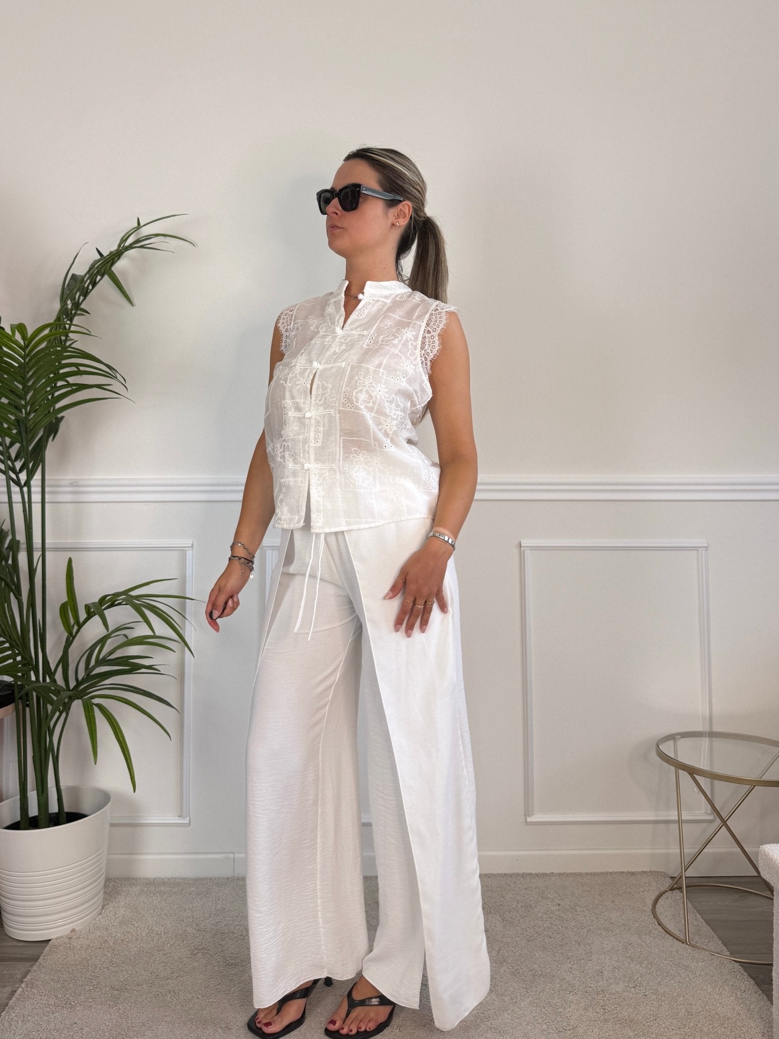 Pantaloni ampi effetto lino con spacchi - Follie by Alice