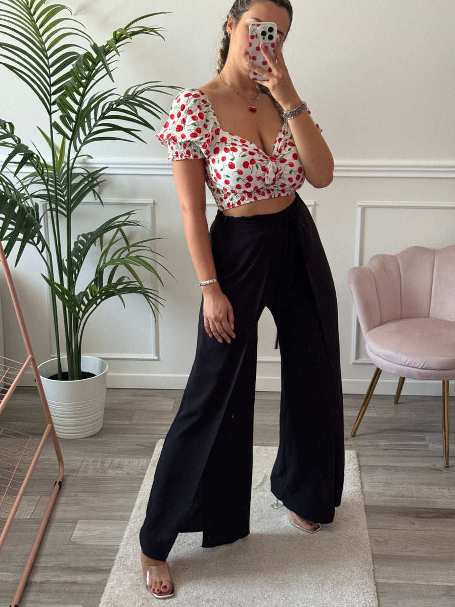 Pantaloni ampi effetto lino con spacchi – alternate
