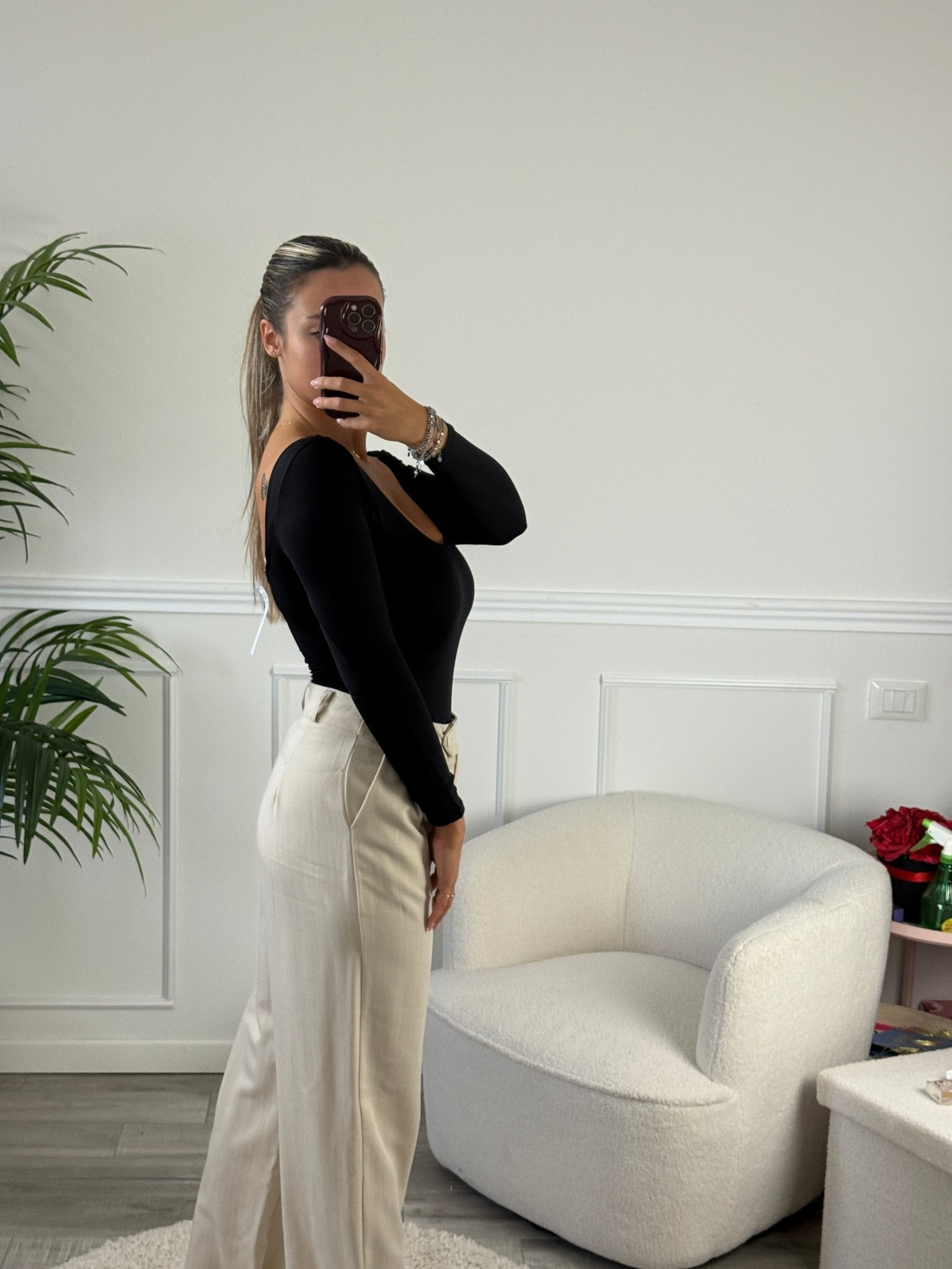 Pantaloni beige gessati oversize - Follie by Alice