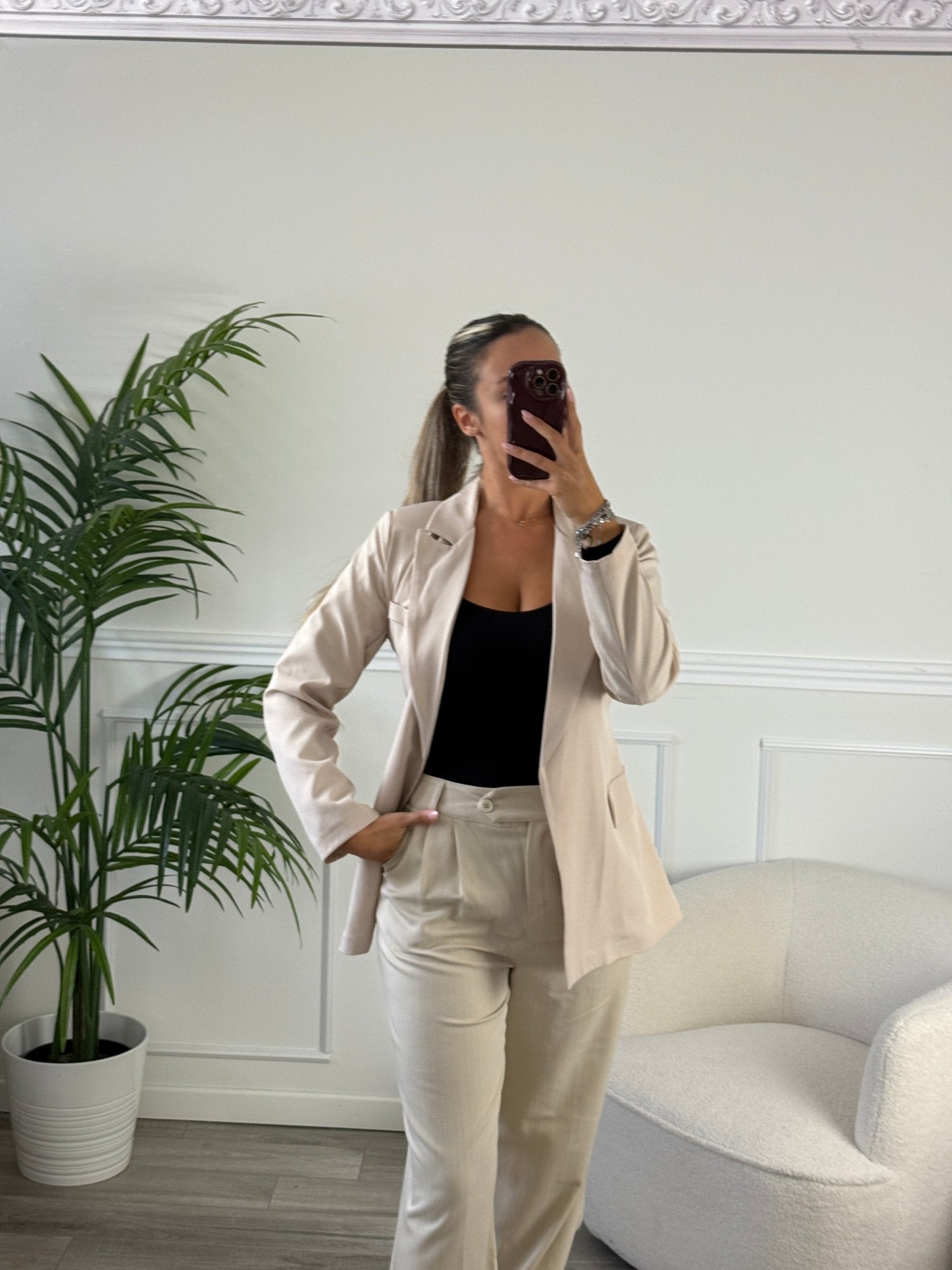 Pantaloni beige gessati oversize - Follie by Alice