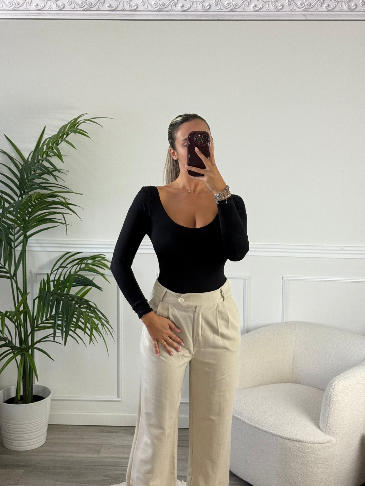 Pantaloni beige gessati oversize - Follie by Alice