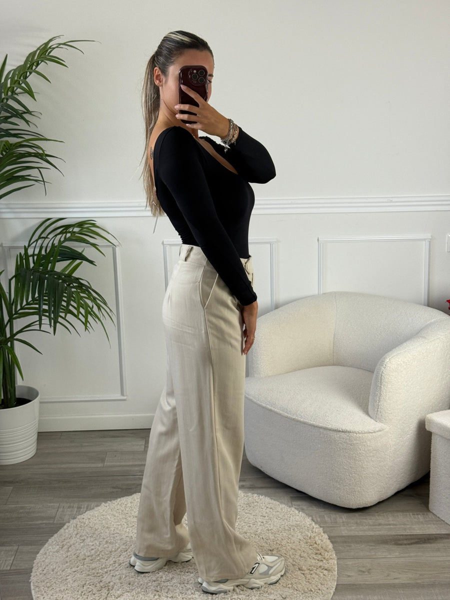 Pantaloni beige gessati oversize
