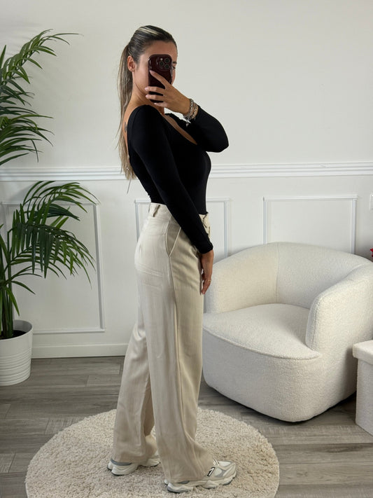 Pantaloni beige gessati oversize - Follie by Alice 1536