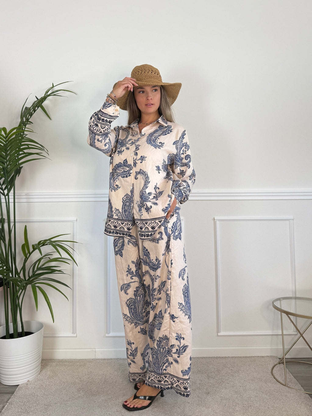 Pantaloni effetto lino con stampa paisley JAIPUR - Follie by Alice