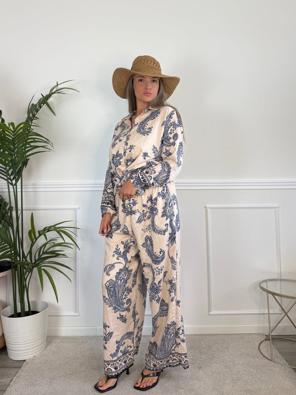 Pantaloni effetto lino con stampa paisley JAIPUR - Follie by Alice