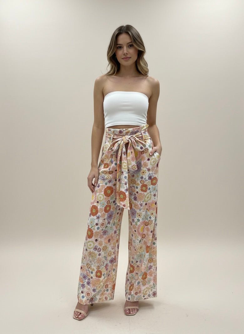 Pantaloni larghi bianchi con fantasia floreale - Follie by Alice