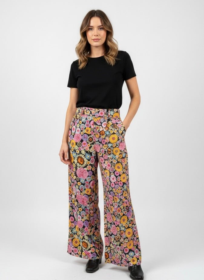 Pantaloni larghi neri con fantasia floreale - Follie by Alice