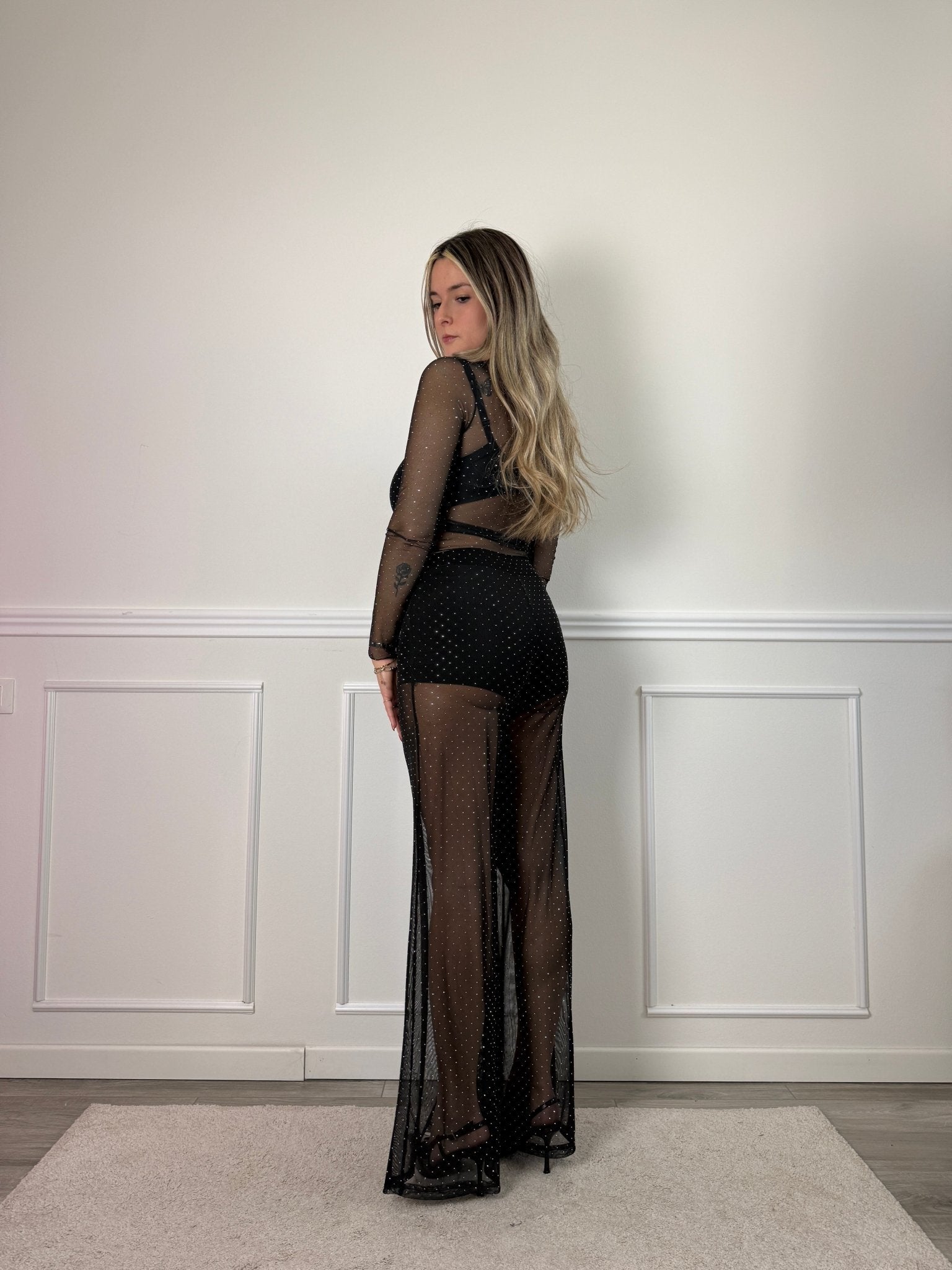 Pantaloni lunghi a palazzo in tulle trasparente con strass gioiello - Follie by Alice