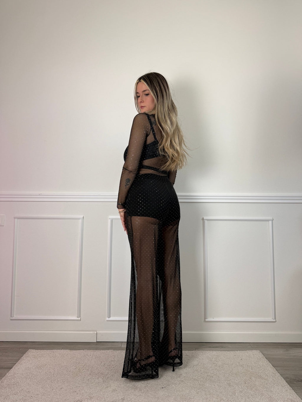 Pantaloni lunghi a palazzo in tulle trasparente con strass gioiello - Follie by Alice
