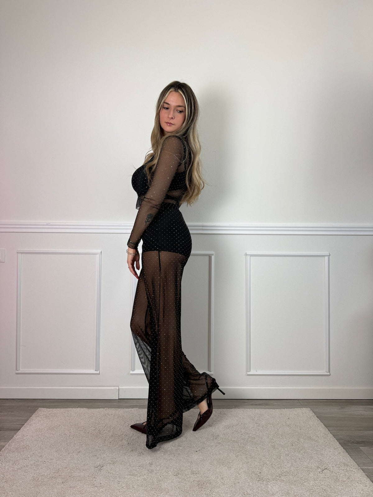 Pantaloni lunghi a palazzo in tulle trasparente con strass gioiello - Follie by Alice