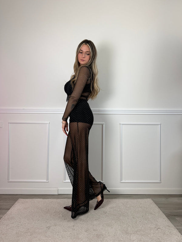Pantaloni lunghi a palazzo in tulle trasparente con strass gioiello - Follie by Alice