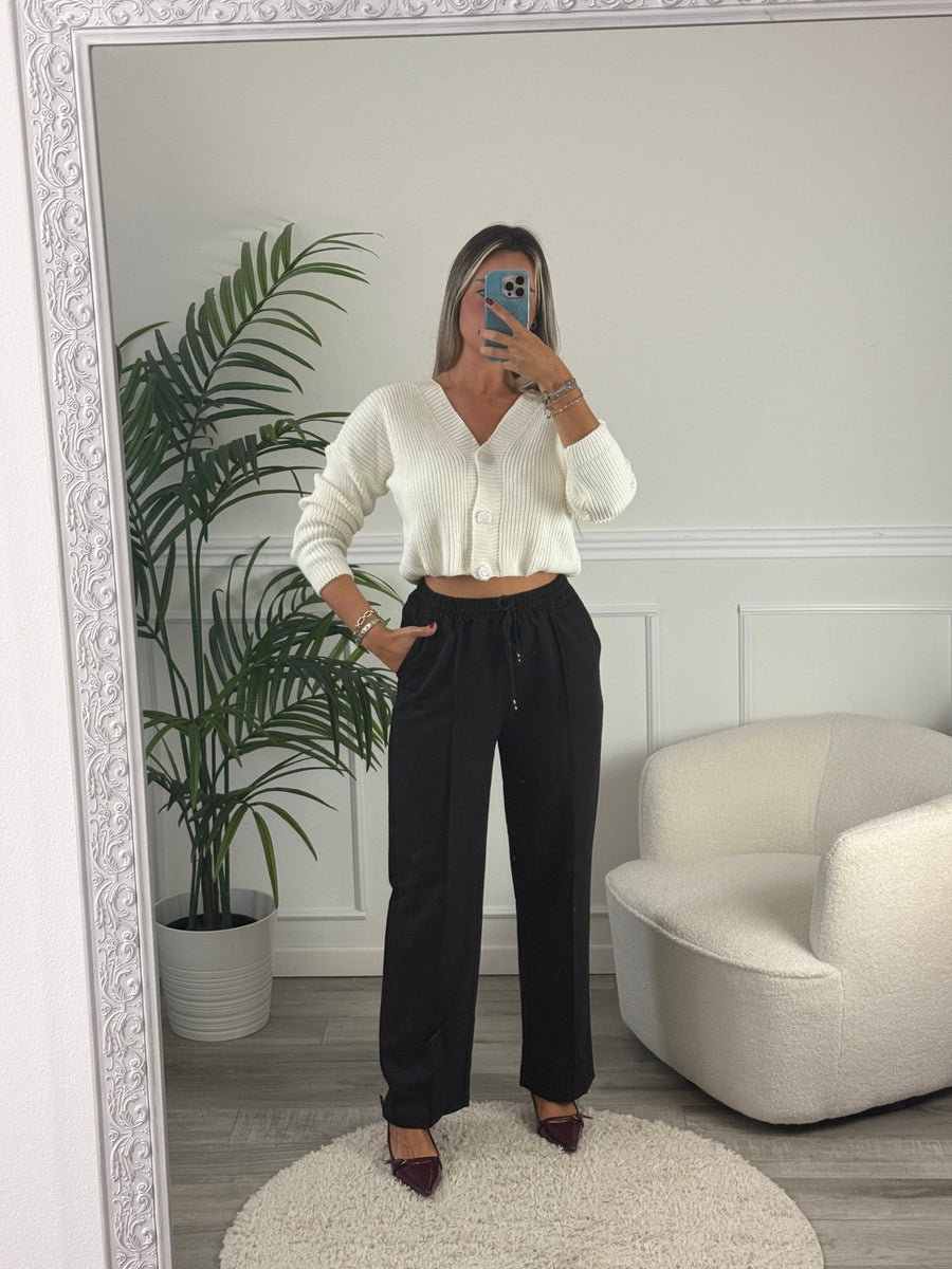 Pantaloni oversize con piega sulla gamba, vita elasticizzata e coulisse a contrasto