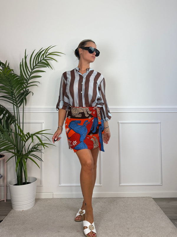 Pareo gonna arancione con stampe animalier ISLA - Follie by Alice
