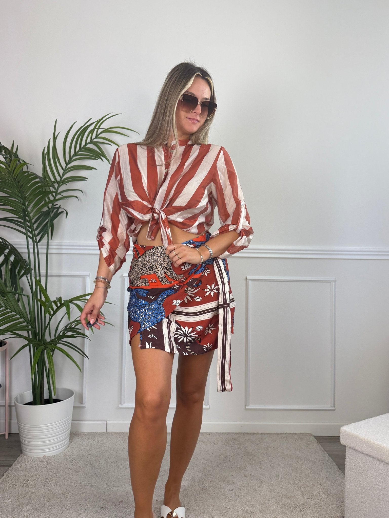Pareo gonna con leopardi e patchwork geometrico ISLA - Follie by Alice