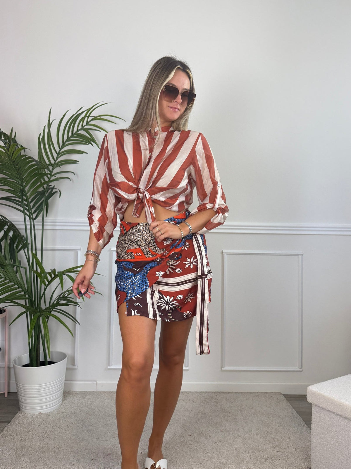 Pareo gonna con leopardi e patchwork geometrico ISLA - Follie by Alice