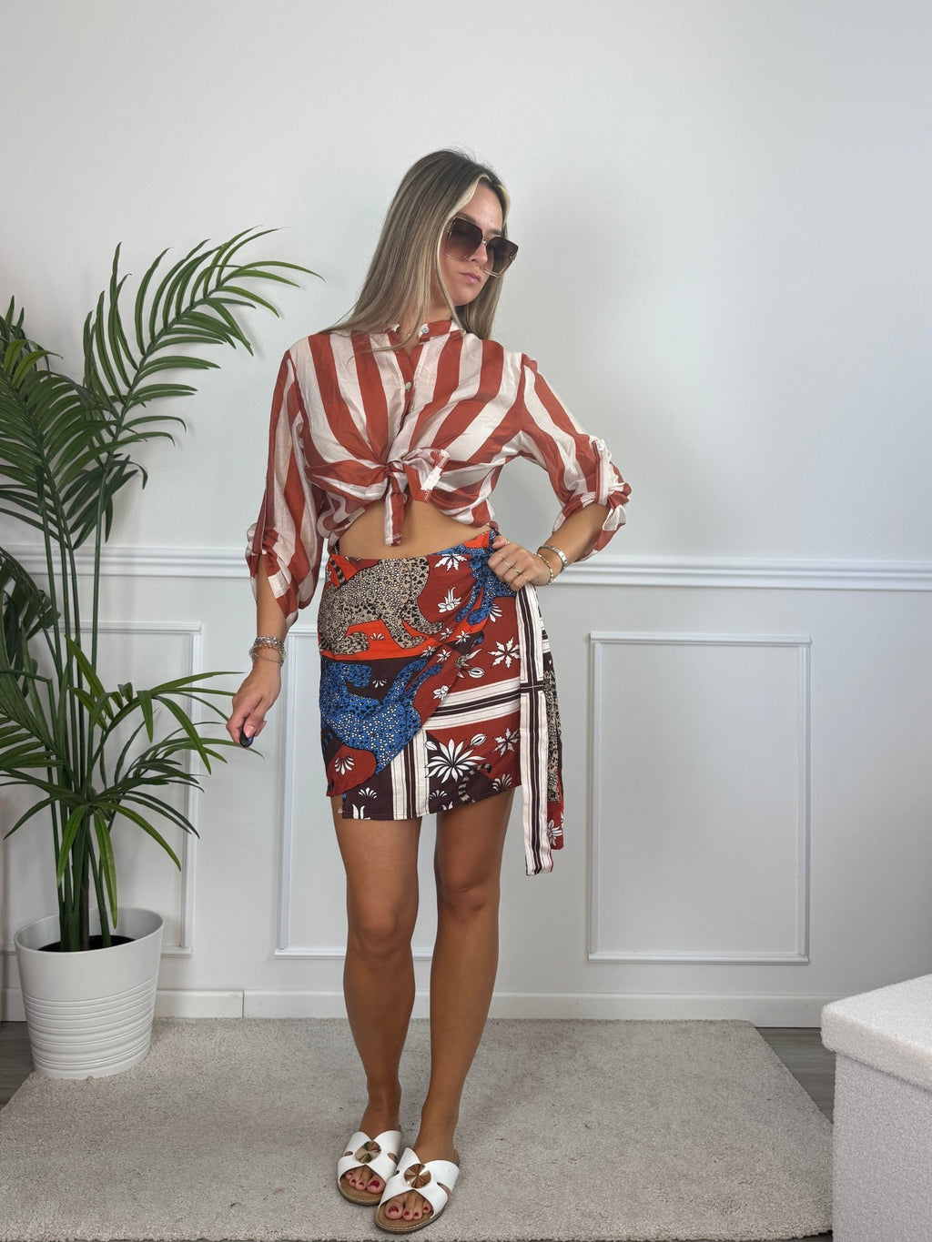 Pareo gonna con leopardi e patchwork geometrico ISLA - Follie by Alice