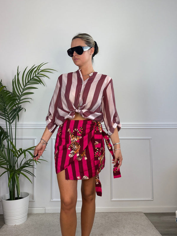 Pareo gonna fucsia a righe con stampe animalier ISLA - Follie by Alice