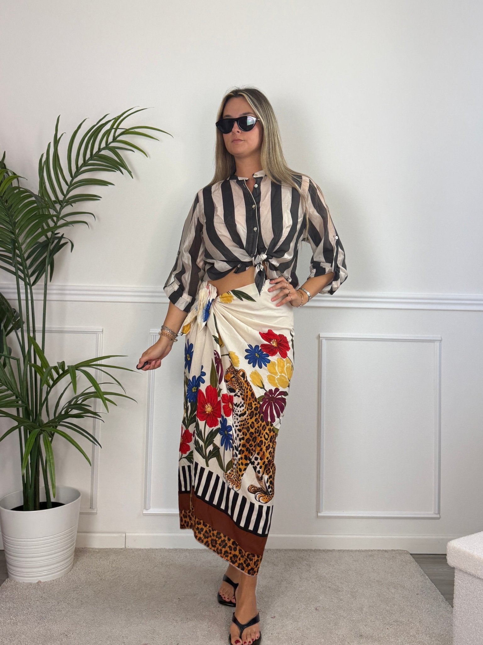 Pareo gonna lungo con leopardo e fiori multicolor ISLA - Follie by Alice