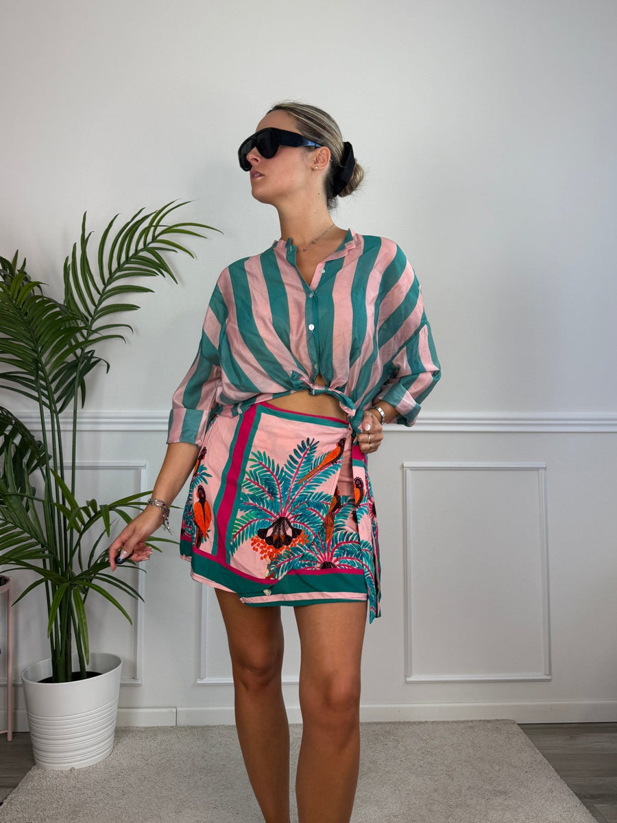 Pareo gonna rosa con palme e pappagalli ISLA – alternate