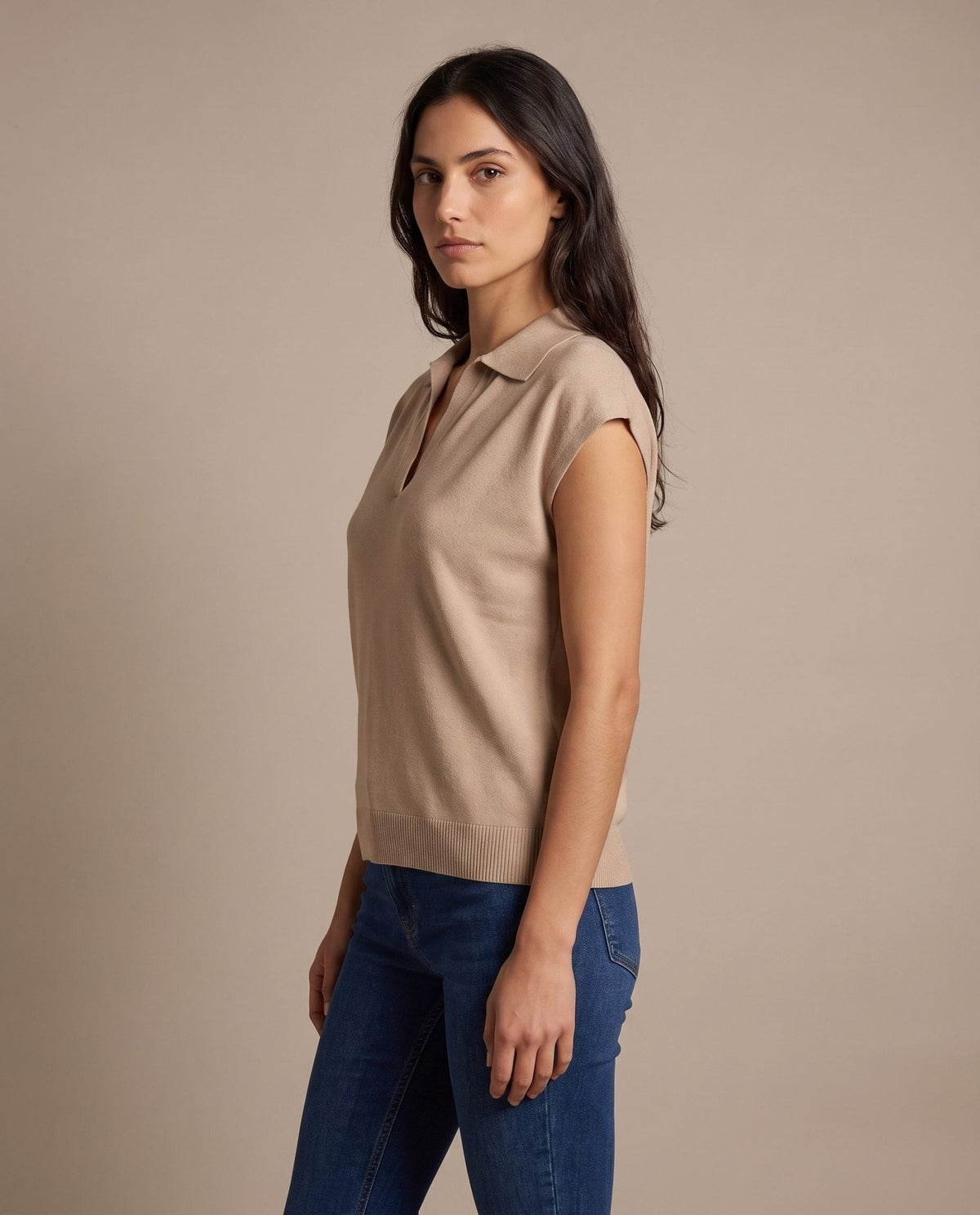 Polo smanicata in maglia a costine LOTO - Follie by Alice