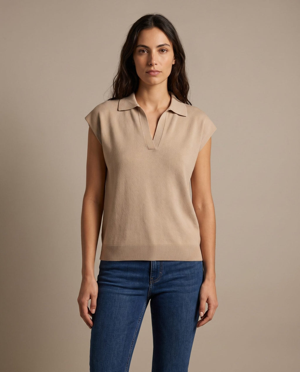 Polo smanicata in maglia a costine LOTO - Follie by Alice
