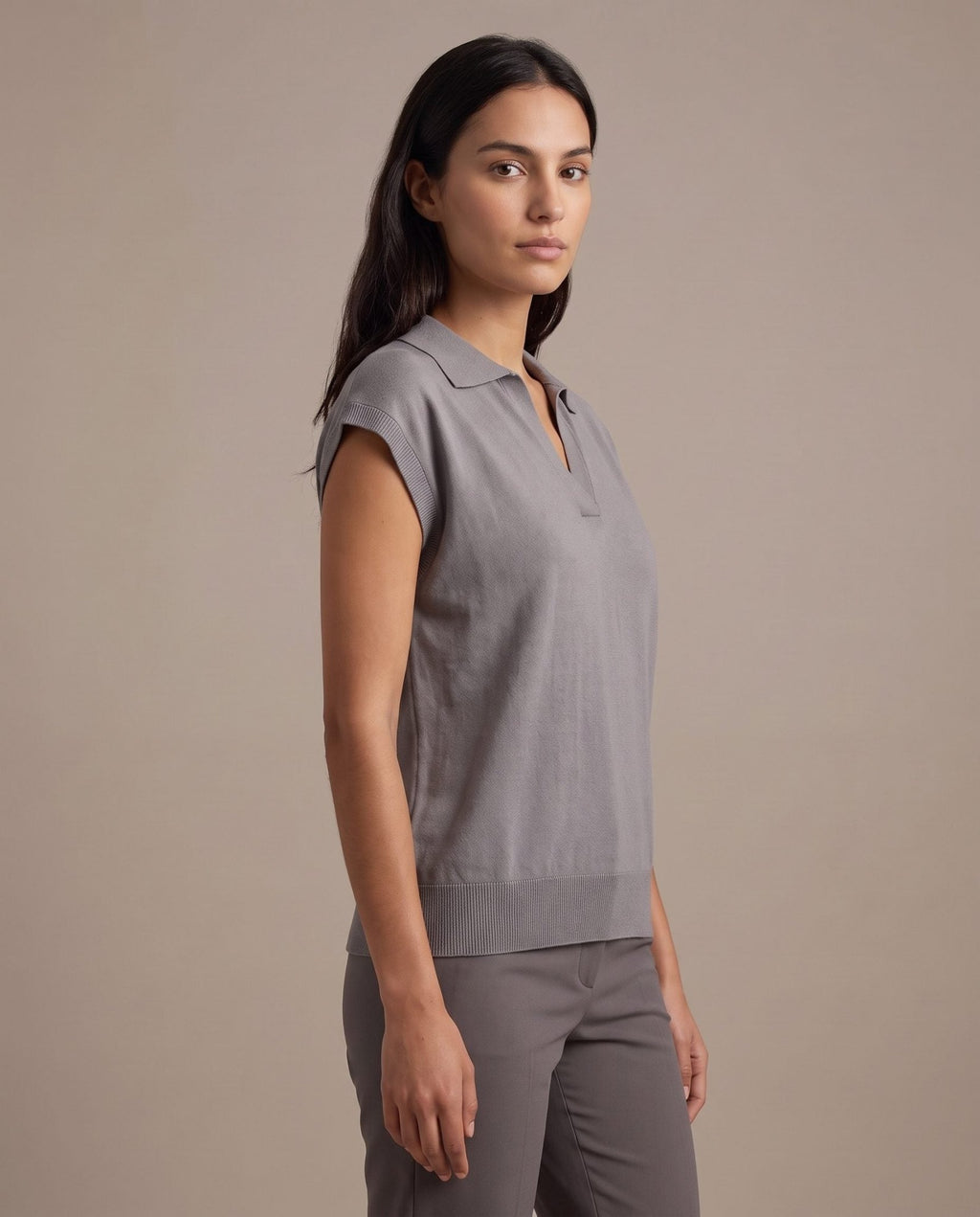 Polo smanicata in maglia a costine LOTO - Follie by Alice