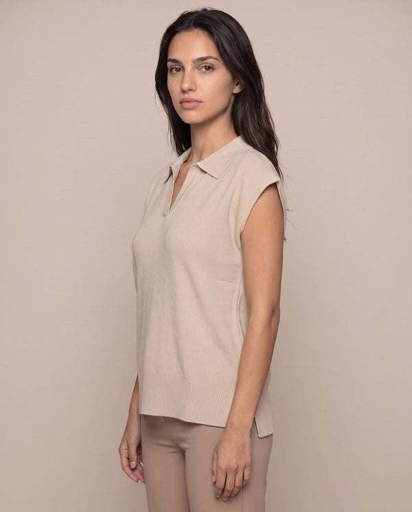 Polo smanicata in maglia a costine LOTO - Follie by Alice