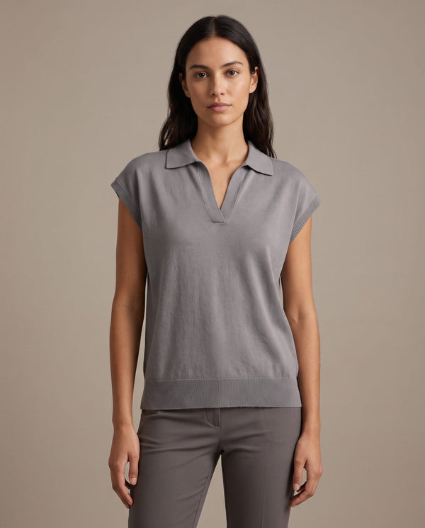 Polo smanicata in maglia a costine LOTO - Follie by Alice