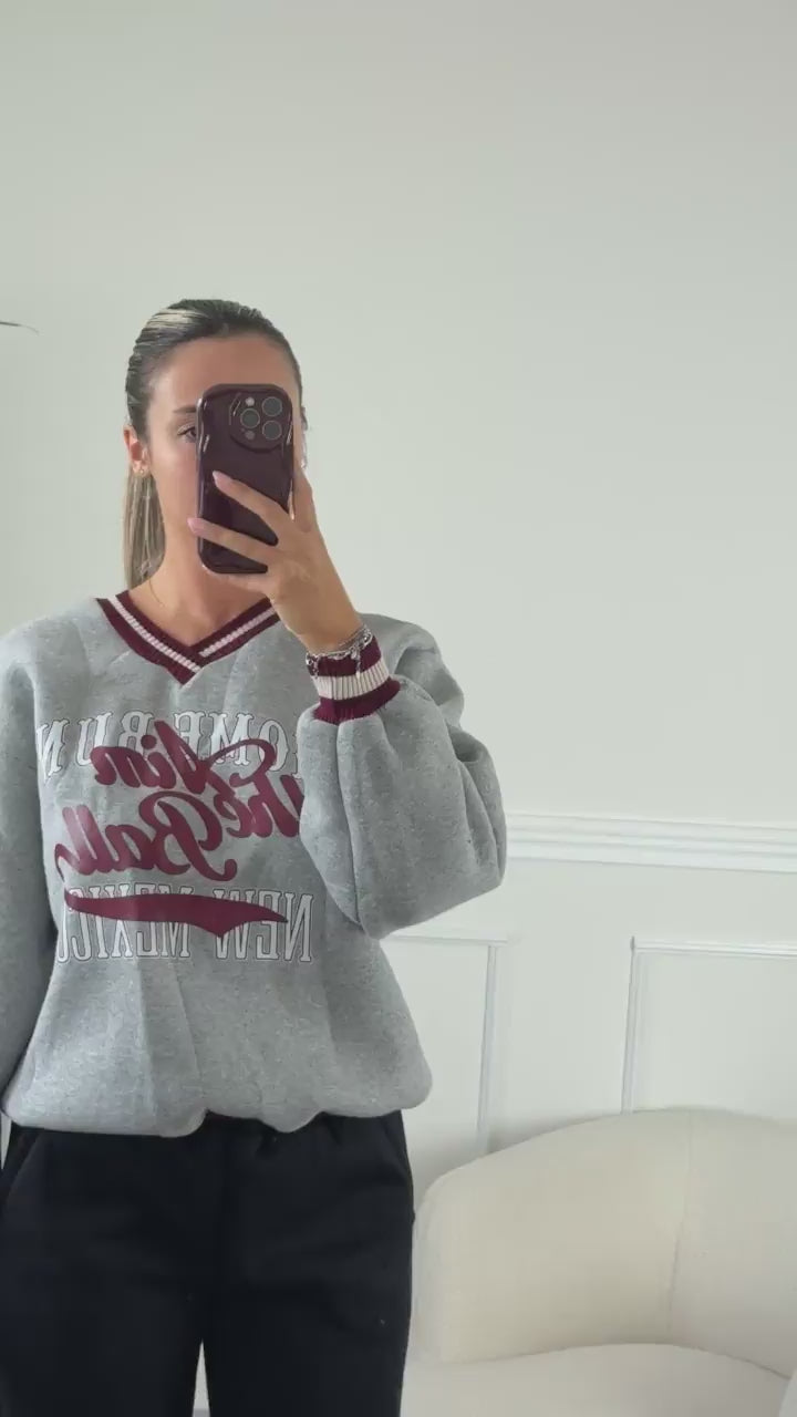 Felpa oversize con orli a costine a contrasto e stampa New Mexico