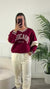 Felpa oversize con orli a costine a contrasto e stampa Chicago