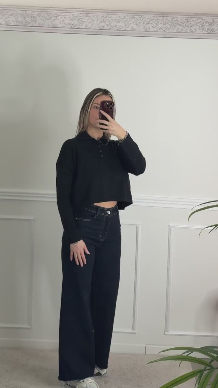 Polo morbida crop a maniche lunghe