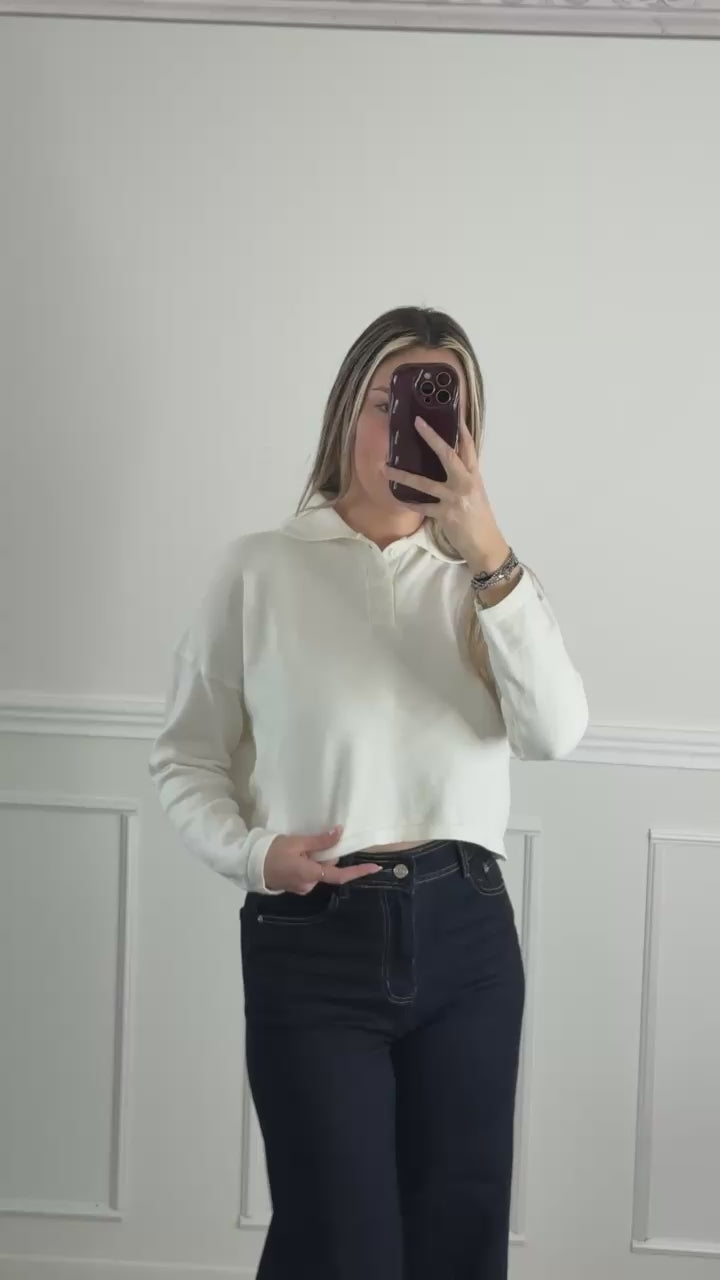 Polo morbida crop a maniche lunghe