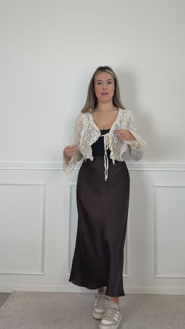 Top in pizzo con rouches e maniche a campana BLANCHE - Follie by Alice
