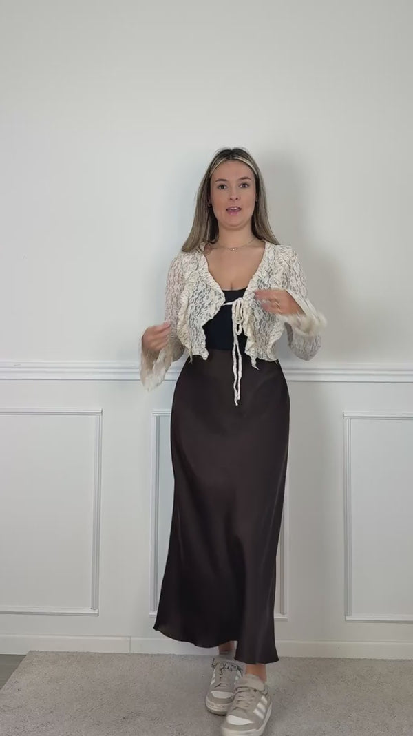 Top in pizzo con rouches e maniche a campana BLANCHE - Follie by Alice