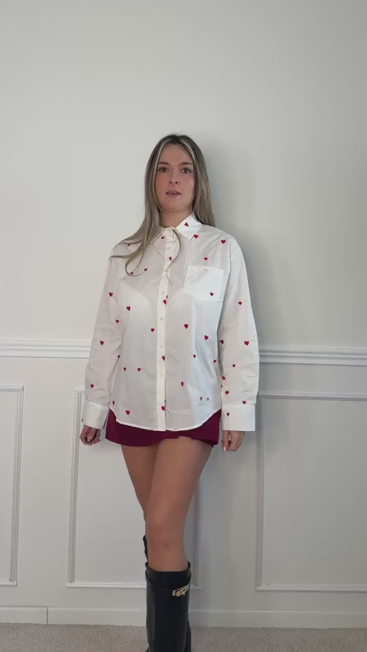 Camicia a maniche lunghe con cuoricini ricamati - Follie by Alice