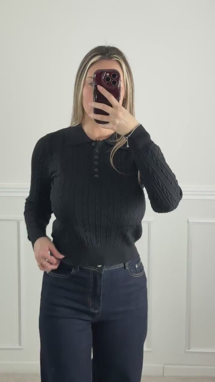 Maglioncino a trecce con maniche lunghe e collo polo - Follie by Alice
