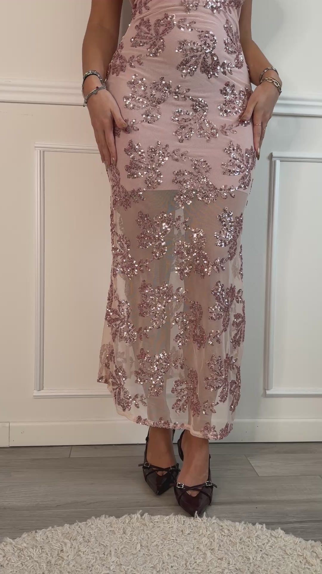 Vestito lungo velato con paillettes EDEN