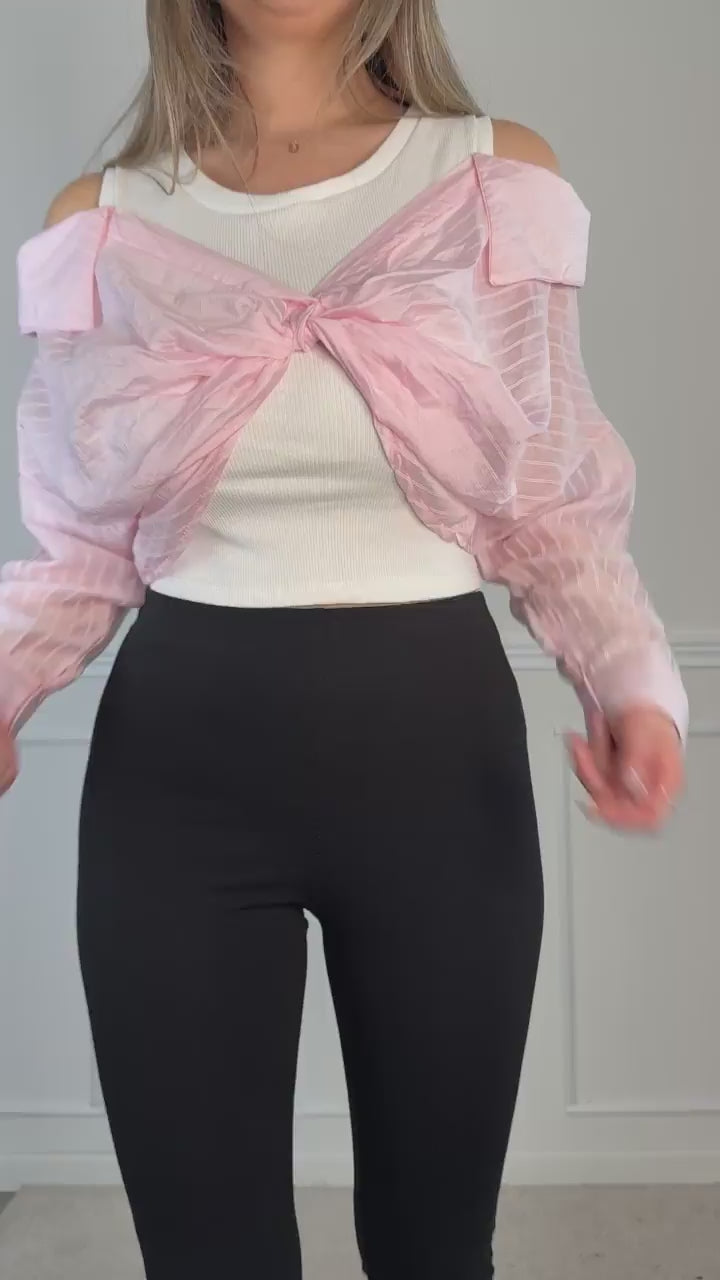 Camicia-top off-shoulder 2 in 1 a righe con nodo centrale