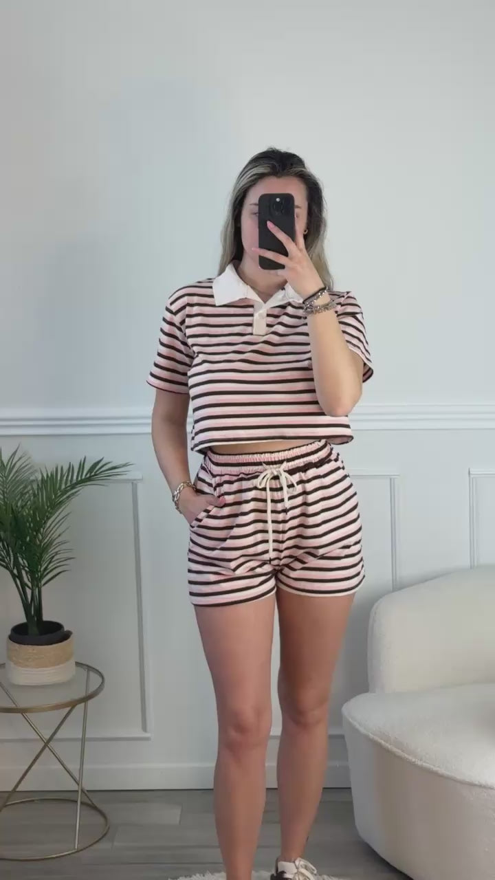 Polo cropped a righe con colletto a contrasto - Follie by Alice