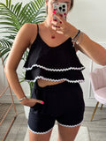 Shorts effetto lino con orlo a contrasto