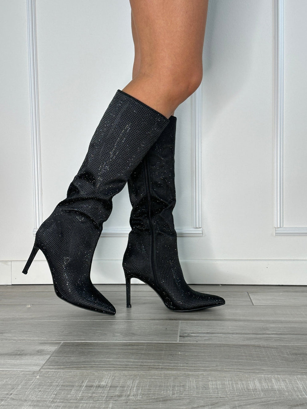 A Spillo Stivali Donna Con Strass Stivale Alto Cuoio Donna Sotto