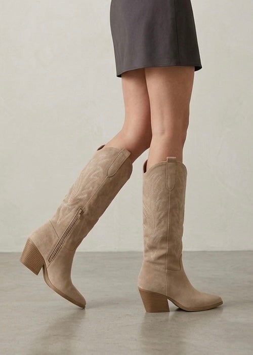 Stivali texani camperos beige scamosciati con tacco western SEDONA Immagine secondaria del prodotto