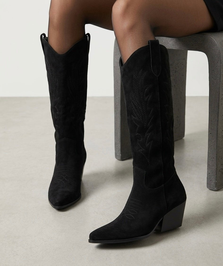 Stivali texani neri scamosciati con tacco western - Follie by Alice