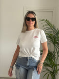 T-shirt bianca con ricamo Hello Weekend