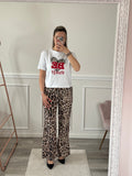 T-shirt bianca con stampa Be Mine e cuore animalier