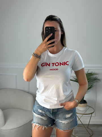 T-shirt bianca con stampa Gin Tonic Mood