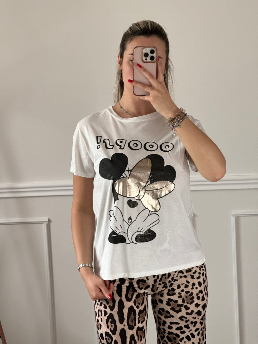 T-shirt bianca con stampa laminata Minnie – alternate