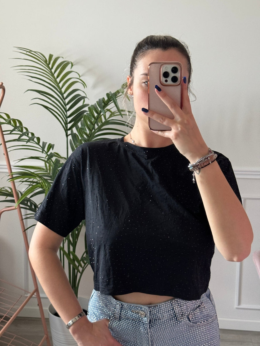 T-shirt crop con strass gioiello – alternate
