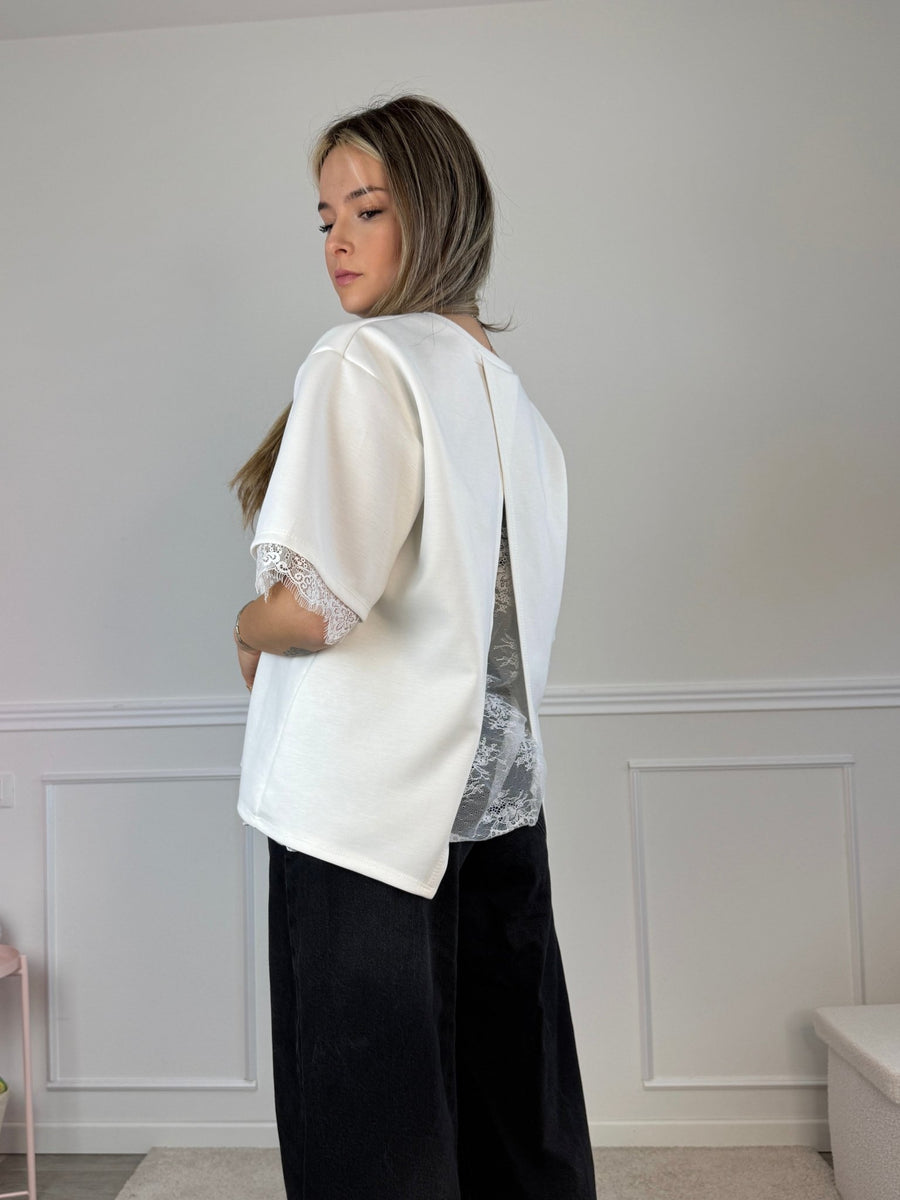 T-shirt oversize con schiena aperta con pizzo JADE