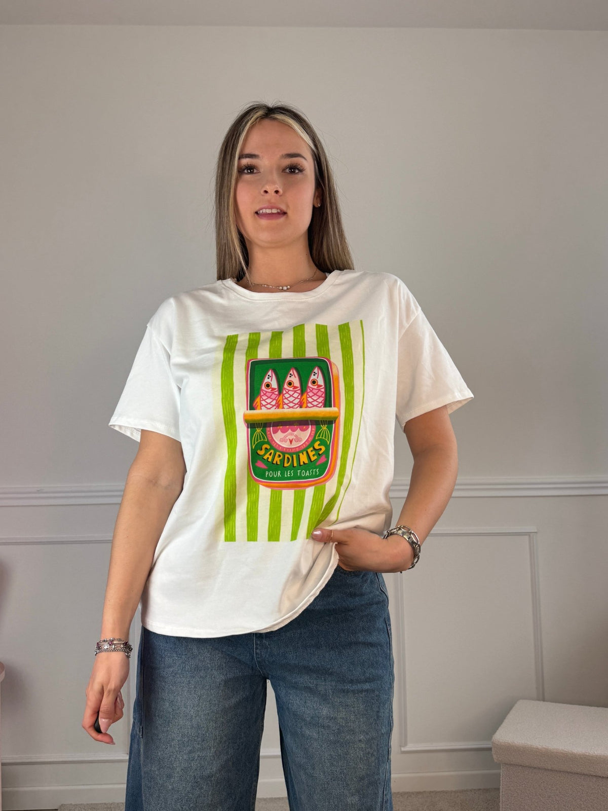 T-shirt oversize con stampa a righe SARDINE - Follie by Alice